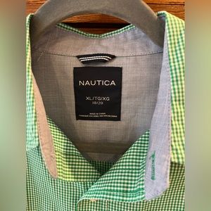 Boys green and white check Nautical button down.